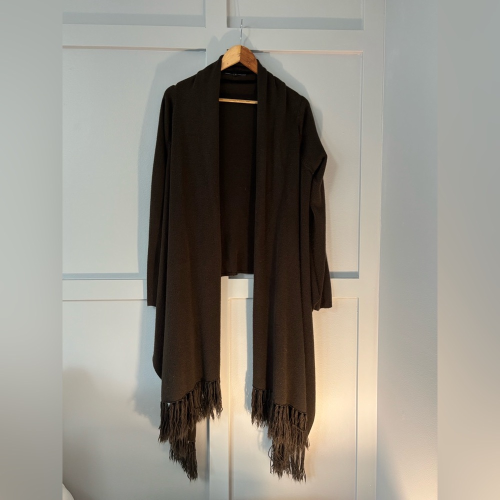 Elegant Chocolate Brown Fringe Women's Cardigan